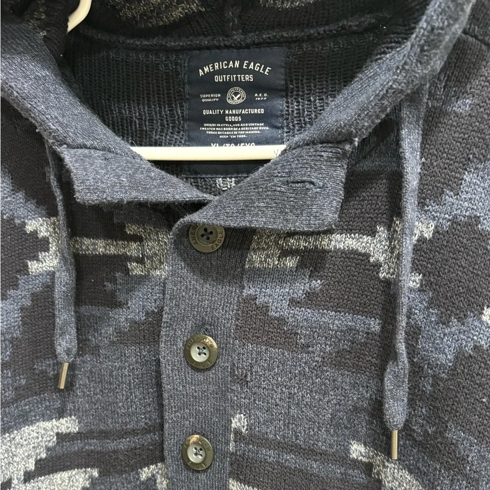 American Eagle Outfitters Black Label Hooded Sweater, Aztec, Pocket, XL - Picture 2 of 5